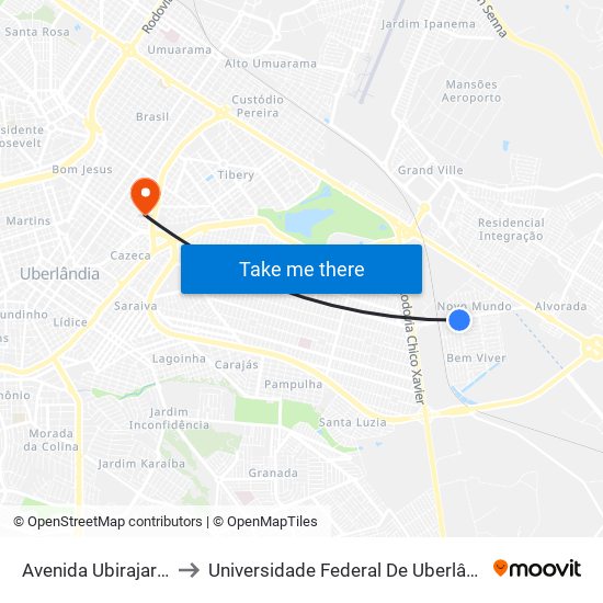 Avenida Ubirajara Zacharias to Universidade Federal De Uberlândia - Campus Educa map