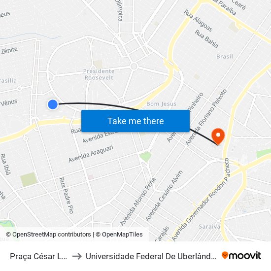 Praça César Lathes, 20 to Universidade Federal De Uberlândia - Campus Educa map