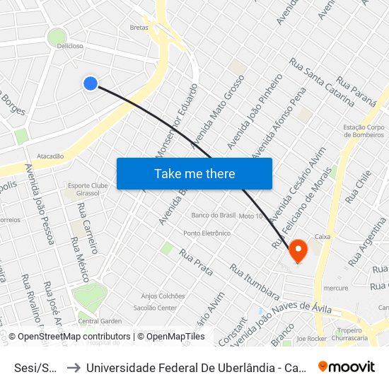 Sesi/Senat to Universidade Federal De Uberlândia - Campus Educa map