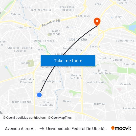 Avenida Alexi Abrahão, 321 to Universidade Federal De Uberlândia - Campus Educa map