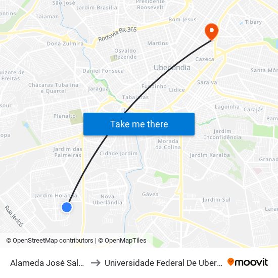 Alameda José Salvador Silva, 820 to Universidade Federal De Uberlândia - Campus Educa map