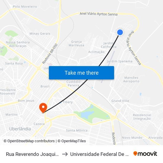 Rua Reverendo Joaquim Corrêa Lourenço, 187 to Universidade Federal De Uberlândia - Campus Educa map