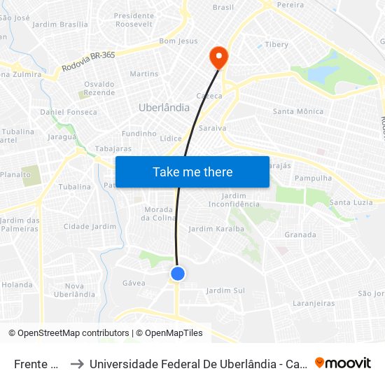 Frente Unitri to Universidade Federal De Uberlândia - Campus Educa map
