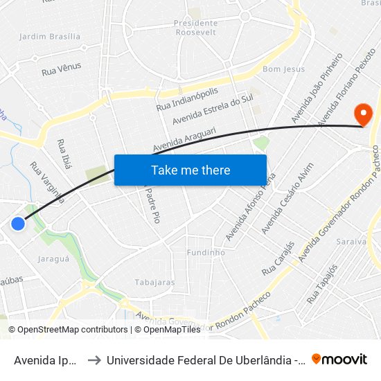 Avenida Ipê, 1053 to Universidade Federal De Uberlândia - Campus Educa map