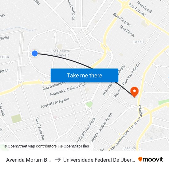 Avenida Morum Bernardino, 1270 to Universidade Federal De Uberlândia - Campus Educa map