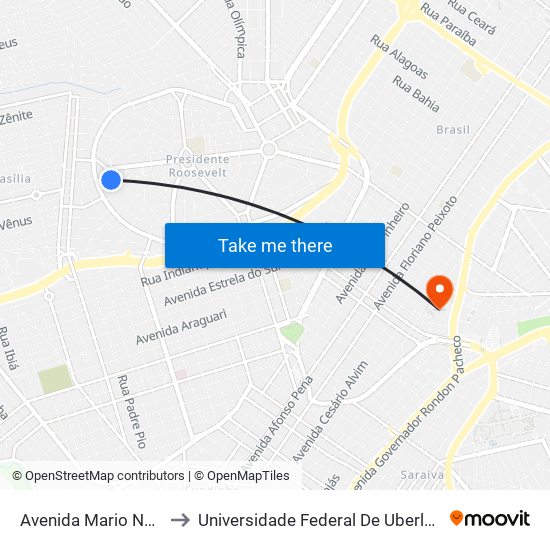 Avenida Mario Nunes, 223-277 to Universidade Federal De Uberlândia - Campus Educa map