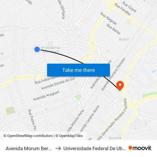 Avenida Morum Bernardino, 1021-1023 to Universidade Federal De Uberlândia - Campus Educa map