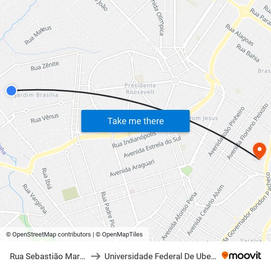 Rua Sebastião Martins Da Silva, 105 to Universidade Federal De Uberlândia - Campus Educa map
