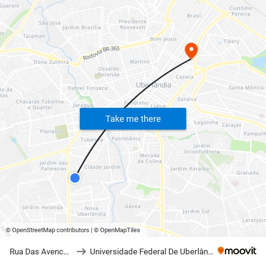 Rua Das Avencas, 289-459 to Universidade Federal De Uberlândia - Campus Educa map