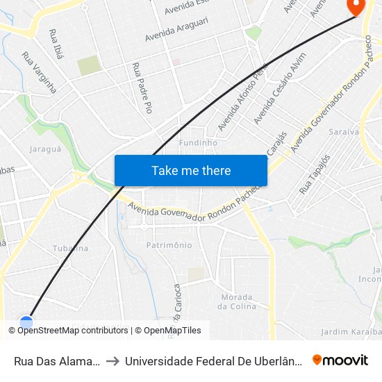 Rua Das Alamandas, 665 to Universidade Federal De Uberlândia - Campus Educa map