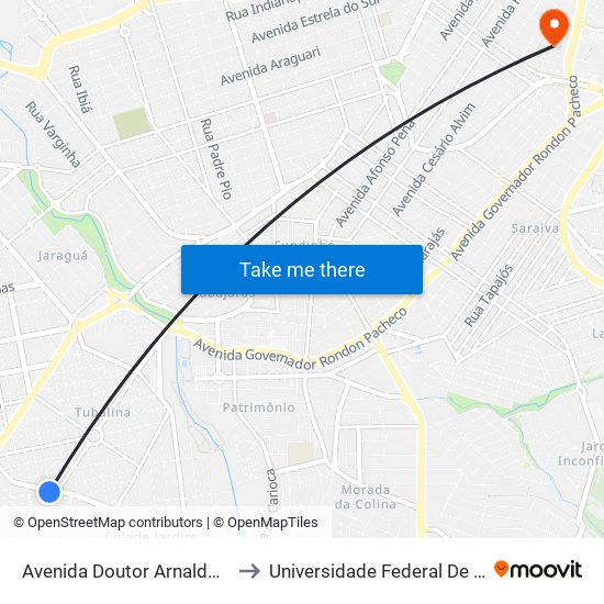 Avenida Doutor Arnaldo Godoy De Souza, 539-569 to Universidade Federal De Uberlândia - Campus Educa map