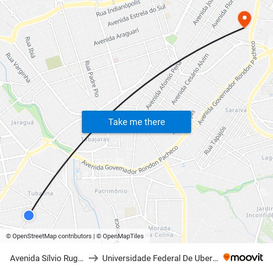 Avenida Sílvio Rugani, 1260-1346 to Universidade Federal De Uberlândia - Campus Educa map