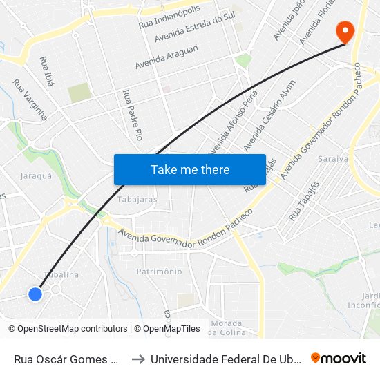 Rua Oscár Gomes Moreira Júnior, 887 to Universidade Federal De Uberlândia - Campus Educa map