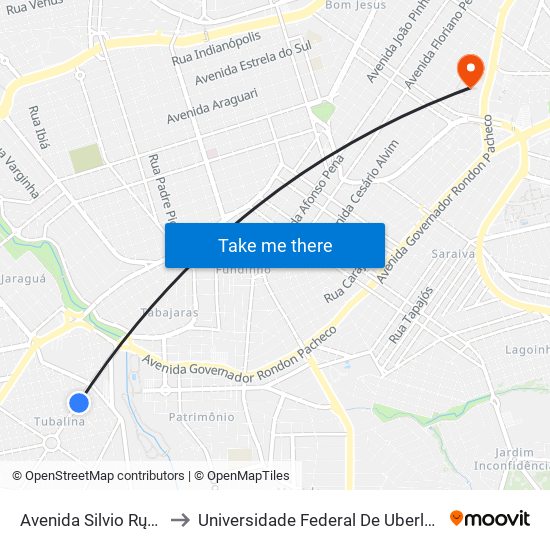 Avenida Silvio Rųgani, 503-605 to Universidade Federal De Uberlândia - Campus Educa map