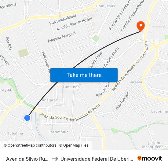 Avenida Sílvio Rugani, 340-422 to Universidade Federal De Uberlândia - Campus Educa map