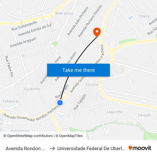 Avenida Rondon Pacheco, 2064 to Universidade Federal De Uberlândia - Campus Educa map