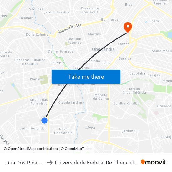 Rua Dos Pica-Paus, 260 to Universidade Federal De Uberlândia - Campus Educa map