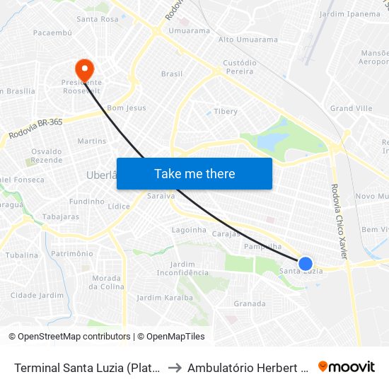 Terminal Santa Luzia (Plataforma A1) to Ambulatório Herbert De Freitas map