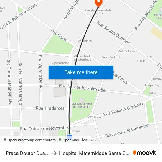 Praça Doutor Duarte to Hospital Maternidade Santa Clara map