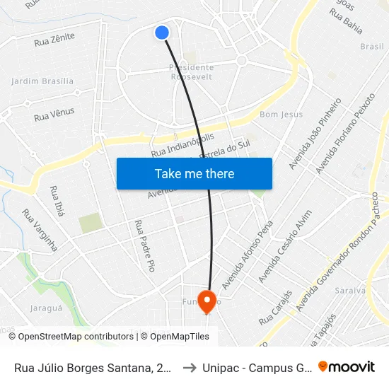 Rua Júlio Borges Santana, 246-300 to Unipac - Campus Gama map