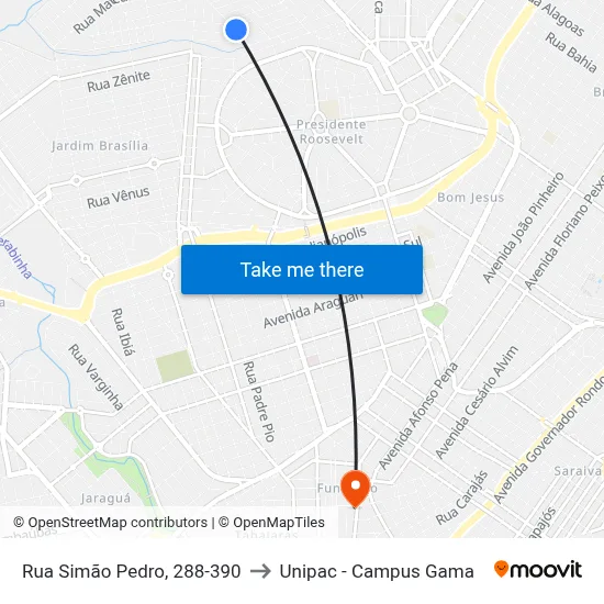 Rua Simão Pedro, 288-390 to Unipac - Campus Gama map
