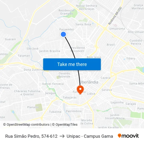 Rua Simão Pedro, 574-612 to Unipac - Campus Gama map