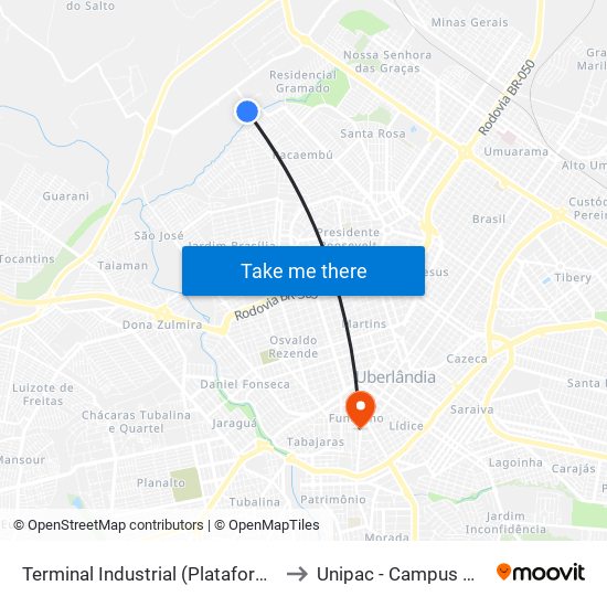 Terminal Industrial (Plataforma A2) to Unipac - Campus Gama map