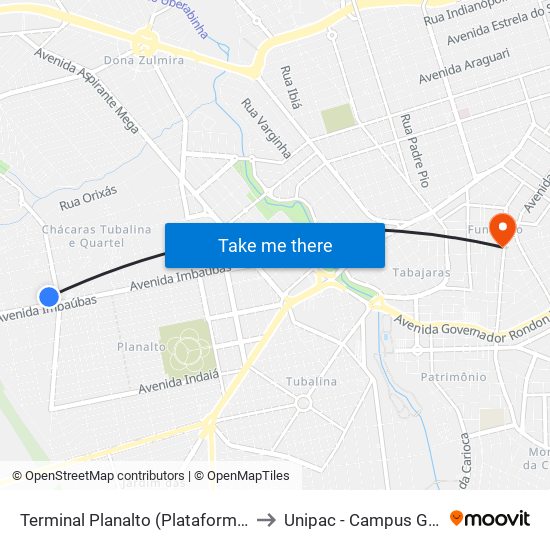 Terminal Planalto (Plataforma A2) to Unipac - Campus Gama map