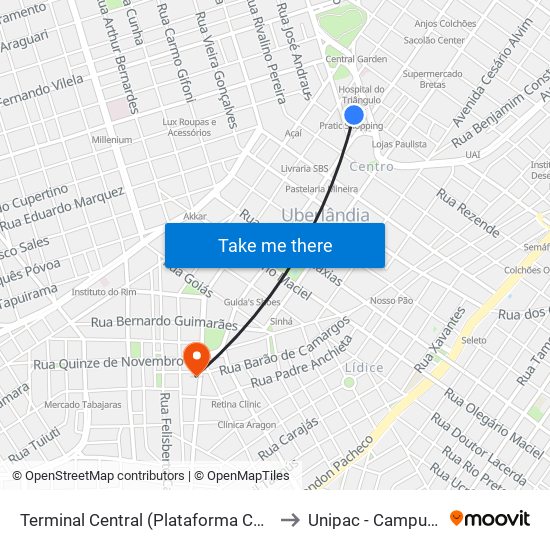 Terminal Central (Plataforma C1 - Vermelho) to Unipac - Campus Gama map