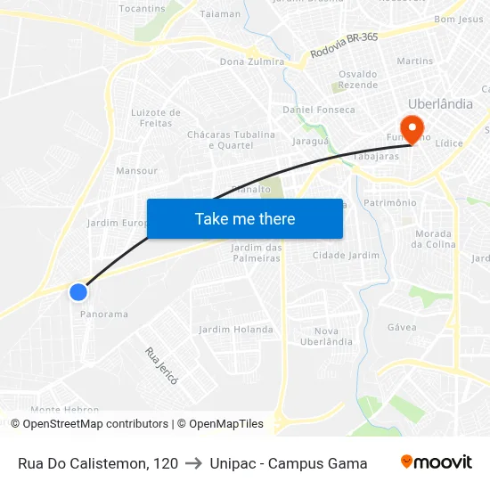 Rua Do Calistemon, 120 to Unipac - Campus Gama map