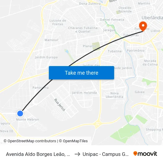 Avenida Aldo Borges Leão, 2040 to Unipac - Campus Gama map
