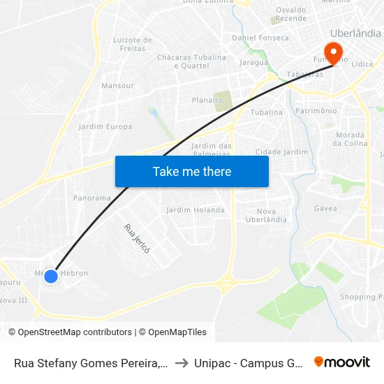 Rua Stefany Gomes Pereira, 206 to Unipac - Campus Gama map