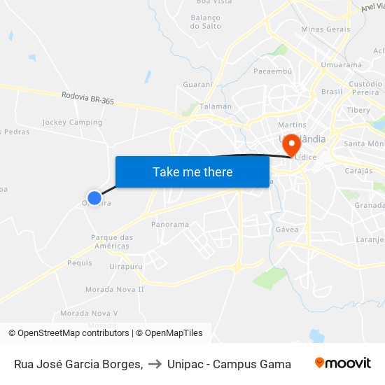 Rua José Garcia Borges, to Unipac - Campus Gama map