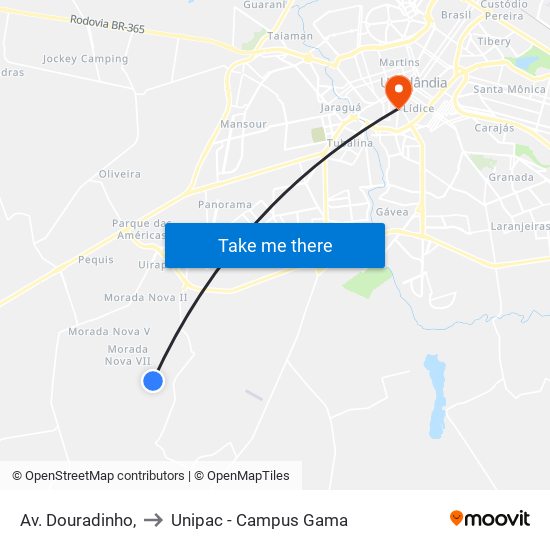 Av. Douradinho, to Unipac - Campus Gama map