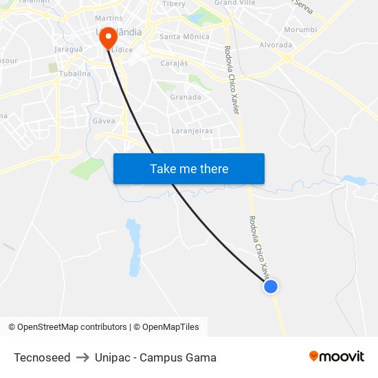 Tecnoseed to Unipac - Campus Gama map