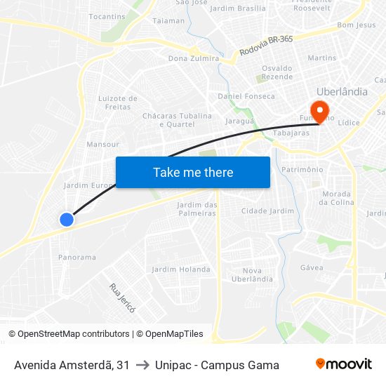 Avenida Amsterdã, 31 to Unipac - Campus Gama map