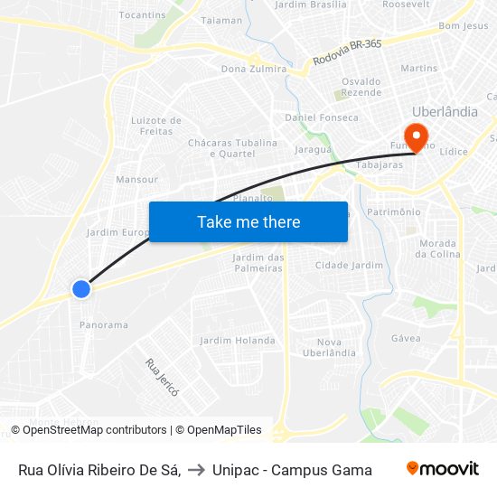 Rua Olívia Ribeiro De Sá, to Unipac - Campus Gama map