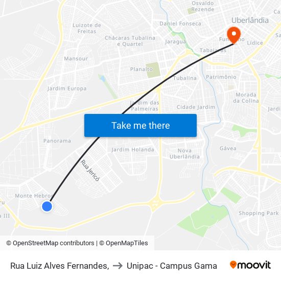 Rua Luiz Alves Fernandes, to Unipac - Campus Gama map