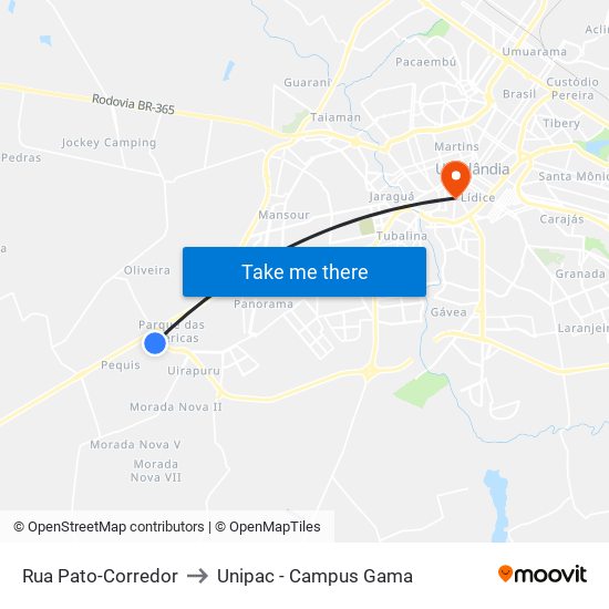 Rua Pato-Corredor to Unipac - Campus Gama map