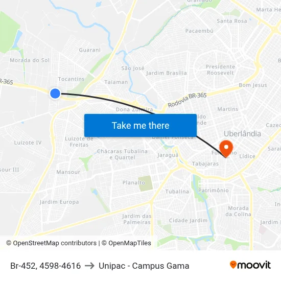 Br-452, 4598-4616 to Unipac - Campus Gama map