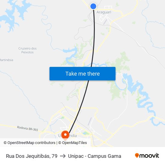 Rua Dos Jequitibás, 79 to Unipac - Campus Gama map