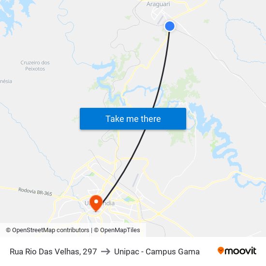 Rua Rio Das Velhas, 297 to Unipac - Campus Gama map