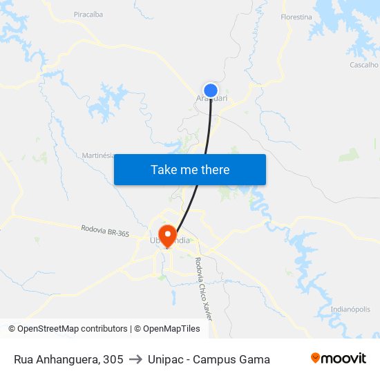 Rua Anhanguera, 305 to Unipac - Campus Gama map