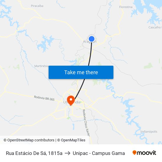Rua Estácio De Sá, 1815a to Unipac - Campus Gama map