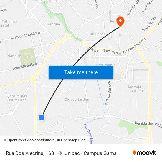 Rua Dos Alecrins, 163 to Unipac - Campus Gama map