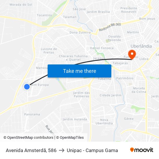 Avenida Amsterdã, 586 to Unipac - Campus Gama map