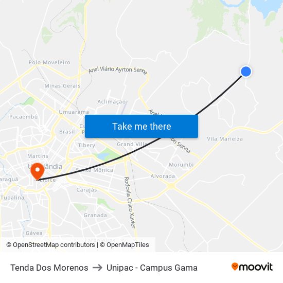 Tenda Dos Morenos to Unipac - Campus Gama map