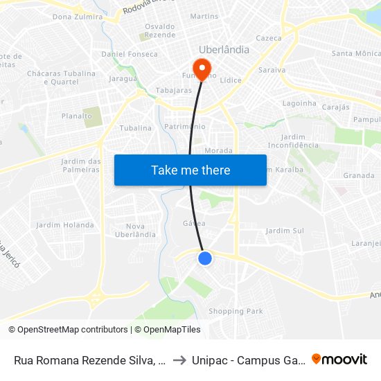 Rua Romana Rezende Silva, 205 to Unipac - Campus Gama map