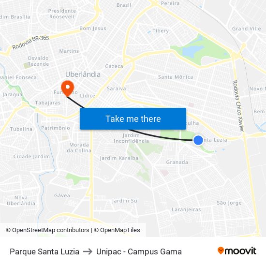 Parque Santa Luzia to Unipac - Campus Gama map