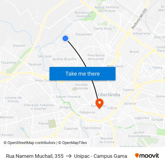 Rua Namem Muchail, 355 to Unipac - Campus Gama map